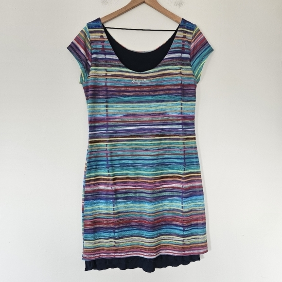 Desigual multi stripe ultra mini dress size XL flaw - Picture 5 of 8